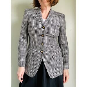 Vintage Mondi 90s Houndstooth Blazer Black Cream Tailored Old Money Aesthetic